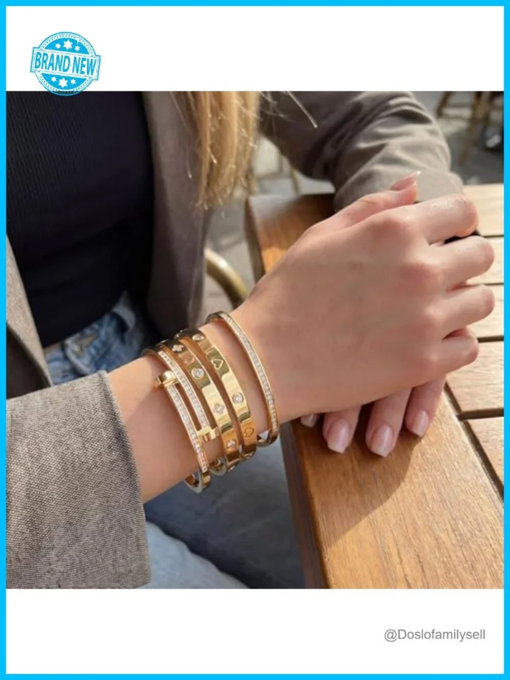 Gold Plated Stainless Steel Stackable Bangle Bracelets Set of 4 Non-Tarnish